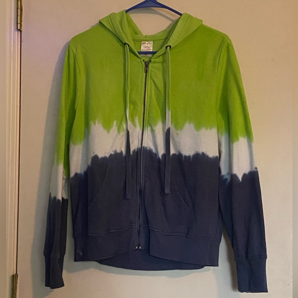 No Boundaries Green, White and Blue Dip-Dyed Zip-Up Hoodie L